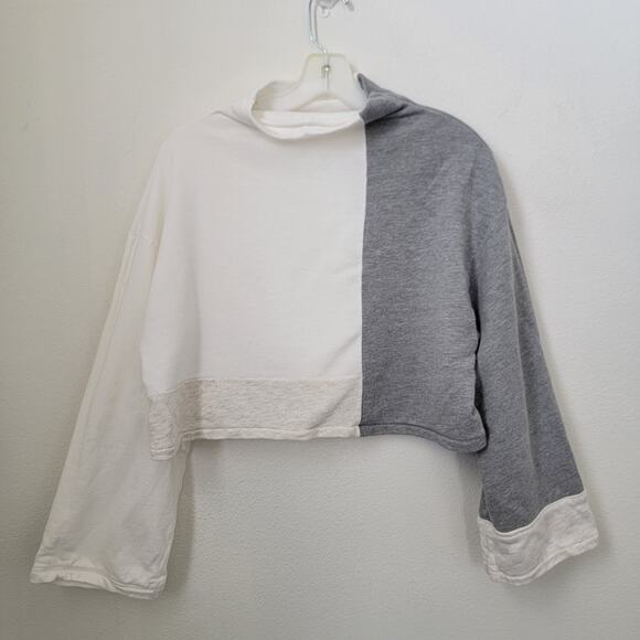 Lovers + Friends Revolve Block Sweatshirt Gray White Mockneck Long Sleeve Medium - Picture 2 of 9